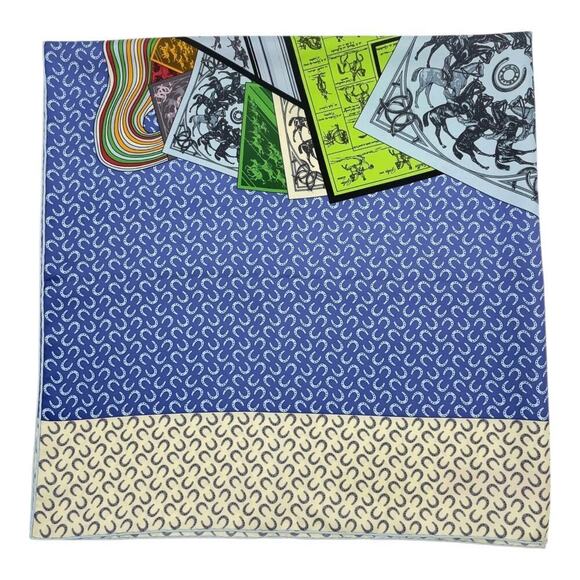 Hermès "A Cheval Sur Mon Carré" silk scarf designed Blue by Bali Barret W/Box - Picture 12 of 16